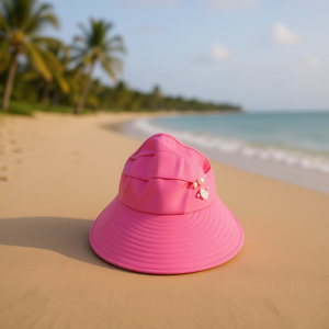 Sombrero de Sol de Ala Ancha para Niños Pearl, Visera de Playa de Verano, Rosa, 100% Poliéster, Bordado a Mano, Estilo de Personajes - Product Image 2