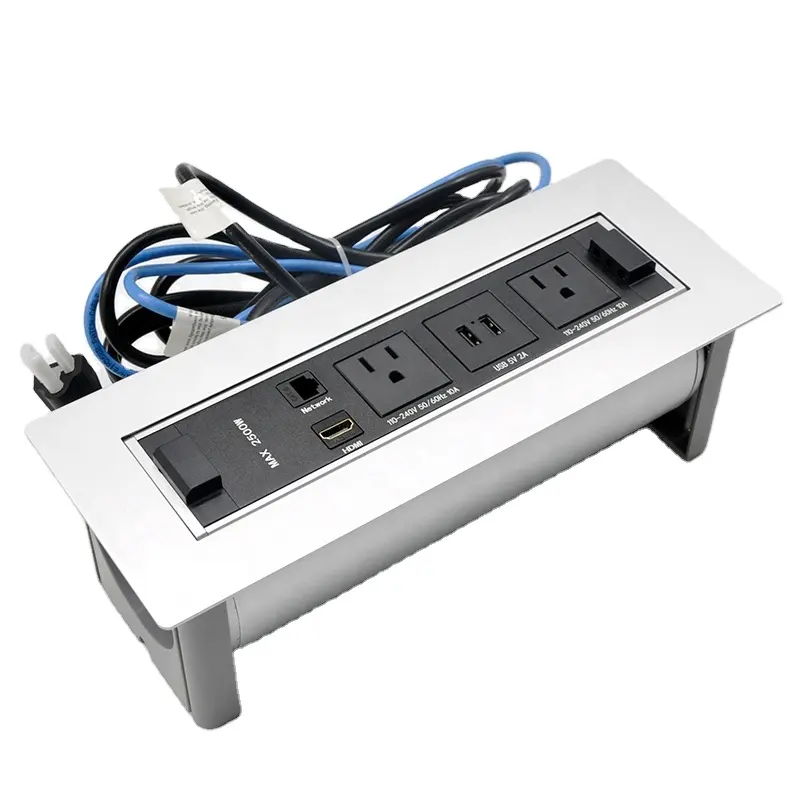 Regleta eléctrica con tapa para mesa de oficina, toma de corriente de escritorio, Protector contra sobretensiones con Usb