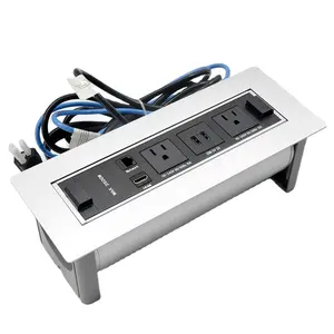 Regleta eléctrica con tapa para mesa de oficina, toma de corriente de escritorio, Protector contra sobretensiones con Usb