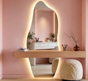 Heavenly <b>Mirror</b> Irregular Shape Wall Mounted LED Touch Switch Wooden <b>Frame</b> Minimalist Design Makeup <b>Mirror</b> Home Bathroom - Product Image 1
