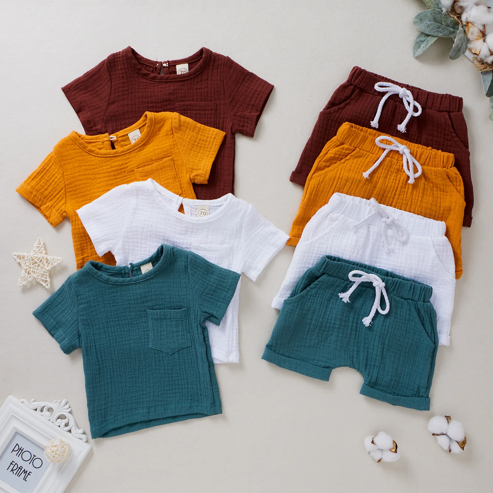 Toddler Boy Pajamas Set Baby Tracksuits Clothing Set Cotton Linen 2Pcs Short Sleeve T-shirt +Shorts Girls Boys Home Wear Suit