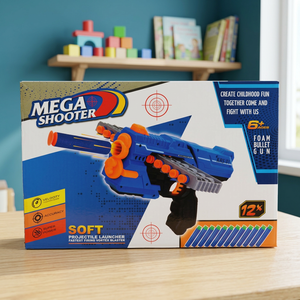 Pistola de Juguete Mega Shooter de Espuma, Lanza Proyectiles Suaves, 12 Dardos, 6+ Años, Azul Naranja, Plástico, Manual - Product Image 1