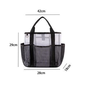Sac de plage en maille brodée en gros, sac fourre-tout en maille réutilisable, sac fourre-tout multi-poches pour femmes - Product Image 4