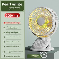 Ventilateur à pince multifonctionnel 3 vitesses avec veilleuse, moteur sans balais, pour bureau, mural, à circulation d'air, rechargeable par USB, portable et à main