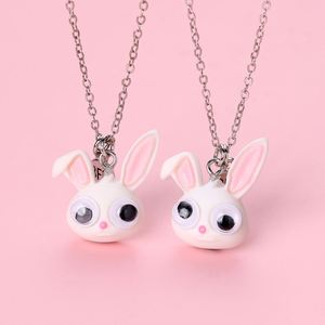 สร้อยคอการ์ตูนกระต่ายน่ารัก2ชิ้น/เซ็ตสำหรับเด็กผู้หญิงชุดสร้อยคอจี้เครื่องรางกระต่ายตาโตทำจากยางเรซินสำหรับเพื่อนรัก - Product Image 1