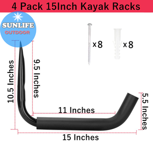 Crochets lourds durables de stockage de <span class=keywords><strong>Garage</strong></span> avec support mural de Kayak à bras Jumbo de 15 pouces, 4 paquets de support mural de canoë/Kayak, - Product Image 3