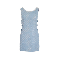 Robe moulante sans manches en jean bleu clair avec nœud à sequins pour filles – Idéale pour les fêtes, les concours, les occasions élégantes et la mode.
