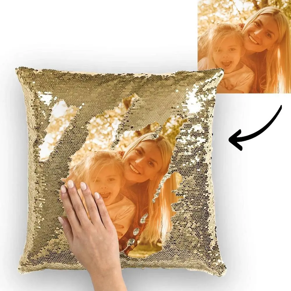 Custom Photo Magic Sequins Polyester Fiber Pillow Golden Decorative Pillows With Cover