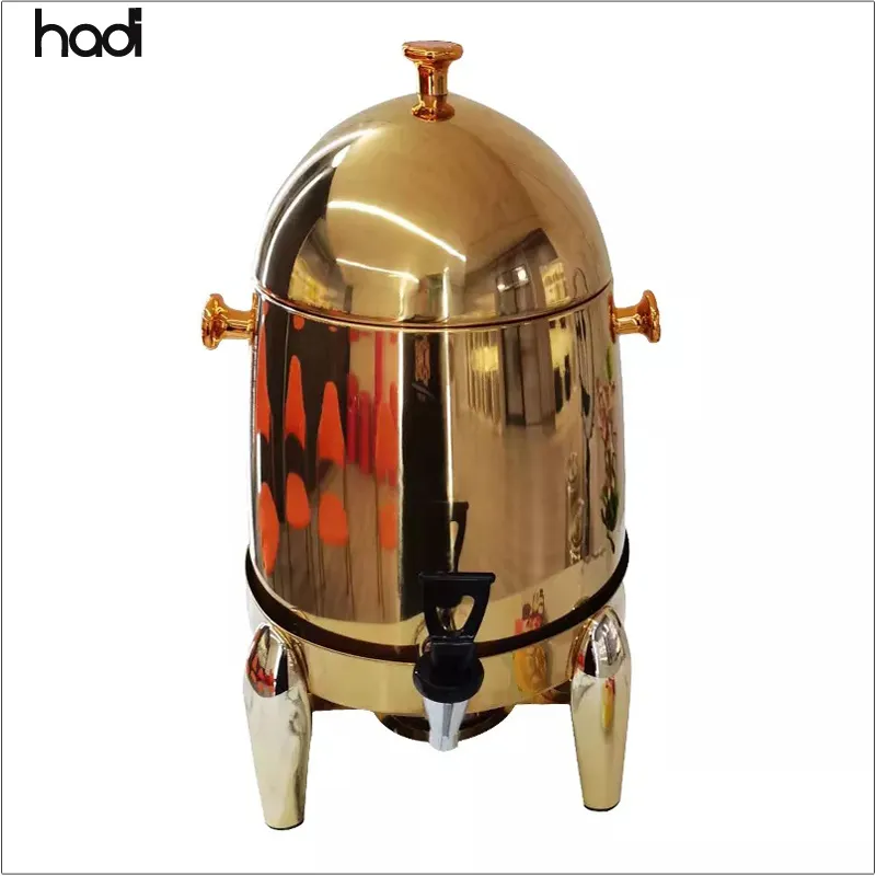 HADIレストランビュッフェフードウォーマージュースディスペンサー市販のコーヒー壷ゴールド12リットルの高級アラビア茶壷ステンレス鋼