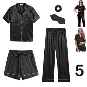 Kunden spezifische Luxus 5-teilige einfarbige kurze modale Seide Satin Baumwolle Bambus hose passende Pyjamas Damen Pyjama Set - Product Image 5