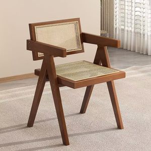Chaise de Salle à Manger en Bois Massif Chandigarh avec Dossier Rembourré, Style Moderne Nordique Vintage Wabi-Sabi, Chaise de Loisirs en Rotin pour Usage Domestique - Product Image 1