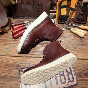 Chaussures pour hommes, bottes d'hiver vintage américaines pour hommes, à semelle épaisse, antidérapantes, résistantes à l'usure, en cuir véritable, bottes de travail décontractées à tige haute - Product Image 3