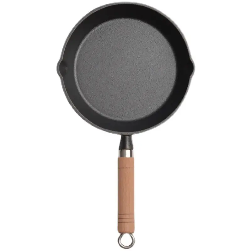 Mini cast iron pre-seasoned kitchen cooking ware non stick fry pan wood handle