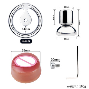 FRRK 2024 nuevo estilo en forma de vagina jaula de castidad Sissy I jaula de castidad CBT juego de acero inoxidable hombre jaula para evitar la masturbación pene - Product Image 3