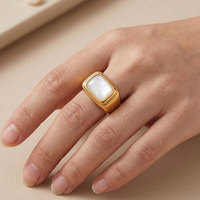 Ensemble de bagues de luxe plaquées or 18 carats, style vintage, avec coquille de nacre, signet empilable, bijoux de doigt étanches en acier inoxydable