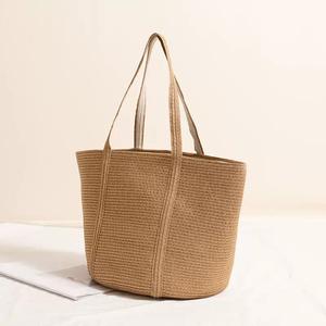 Sac fourre-tout écologique en corde de coton grande capacité, polyvalent, avec pompon, pour les vacances d'été, en paille naturelle, sac de plage - Product Image 3
