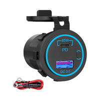 Chargeur de voiture 83W 12V, prise de charge USB 65W PD Type C 18W QC3.0, interrupteur étanche pour bateau, camping-car, camion