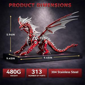 Kit Modello Puzzle 3D in Acciaio Inossidabile di Pterosauro, Scultura Meccanica Steampunk per Adulti, Decorazione per Ufficio e Regalo (Rosso) - Product Image 2