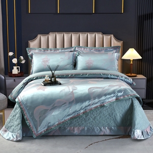 Parure <span class=keywords><strong>de</strong></span> <span class=keywords><strong>lit</strong></span> <span class=keywords><strong>de</strong></span> luxe bleue en jacquard, nouveau design, pour mariage, taille King, avec housse <span class=keywords><strong>de</strong></span> couette et 2 taies d'oreiller - Product Image 1