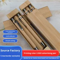 Ensemble de stylos en bambou avec logo personnalisé d'usine avec boîte cadeau extractible Stylos à bille imprimables pour augmenter l'influence de la marque Cadeau d'entreprise