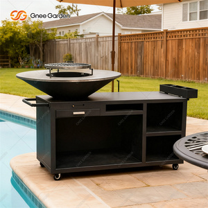 Cnee Garden Modern Cast Iron Charcoal <b>BBQ</b> <b>Grill</b> with Trolley and Storage Cabinet Matte Finished Outdoor <b>Grill</b> - Product Image 3