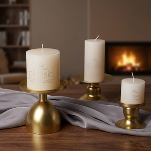 <b>Matte</b> Gold Pillar Candle Holder Set of 3 | Modern Metal Pedestal Candlestick | Wedding <b>Table</b> Centerpiece Christmas Decor - Product Image 3