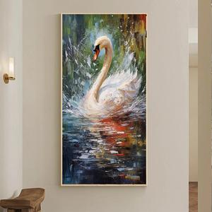 Cygne blanc sur le <span class=keywords><strong>lac</strong></span> peinture à l'huile grand cygne Vintage impression pour cuisine peint à la main Style classique et moderne <span class=keywords><strong>paysage</strong></span> sujet - Product Image 3