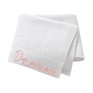 Couverture tricotée rayée pour nouveau-né Mimixiong OEKO-TEX en coton uni personnalisable avec nom de bébé, bord large, literie pour bébé, vente en gros - Product Image 4