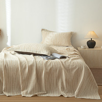 Parure de lit 3 pièces en lin jacquard naturel et écologique, absorbant l'humidité, sensation rafraîchissante, avec taies d'oreiller et drap plat pour la maison