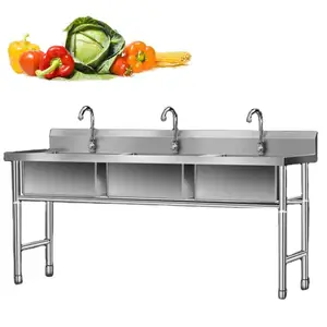 China Factory Hotel Restaurant Kitchen 3 Compartment Sink Stainless Steel Industrial Sink Stainless Steel Sink With Tap