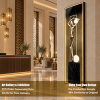 Décoration murale pour hall d'hôtel : Tableau abstrait moderne en porcelaine noire avec LED, motif cristal, grand format vertical, toile brillante
