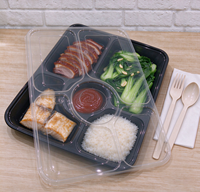 Conteneurs alimentaires jetables en gros à 5 compartiments pour la restauration, boîtes à lunch en plastique PP de qualité alimentaire pour emporter, emballages bento
