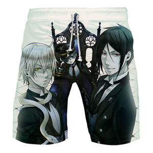 Shorts de bain en coton pour garçons, imprimé 3D Black Butler Dikamura, shorts de plage pour hommes, imprimé Anime, Harajuku Boardshorts - Product Image 4