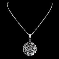 Collier en acier inoxydable pour hommes et femmes, style gothique européen et américain, avec pentagramme, sceau de Salomon et Kabbale