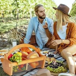 Wooden Portable Fruit Storage Basket Rectangle Handmade <b>Vegetable</b> Draining Basket Desktop Mesh Flower Basket - Product Image 2