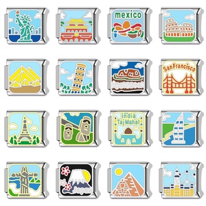 Bracelet chaîne étanche en acier inoxydable avec breloques maillons italiens, motifs bâtiments emblématiques, Statue de la Liberté et forme boule, pour enfants, DIY - Product Image 2