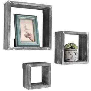 <span class=keywords><strong>Barnwood</strong></span> Màu Xám Treo Tường Gỗ Bóng Hộp, Quảng Trường Nổi Hiển Thị Kệ, Thiết Lập của 3 - Product Image 1