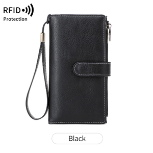 RFID Blocking Women's Long Wallet Retro Three Fold Large Capacity Clutch <b>Purse</b> Solid Color Multifunctional Card Holder - Product Image 6