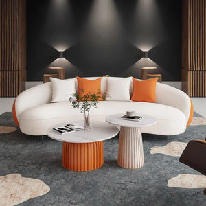 Set Sofa Lengkung Tiga Orang Mewah Teknologi Baru Meja Kopi Kulit Kecil untuk Area Resepsi Salon Kecantikan Kantor Toko Pakaian - Product Image 1