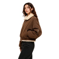 Blouson bomber court rétro vintage pour femme, doublé en fausse fourrure, zippé, décontracté, style urbain, chaud pour le printemps