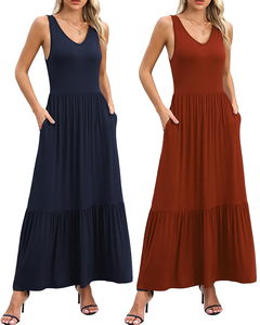 OWN Factory produit des robes sans manches simples à col en V <span class=keywords><strong>pour</strong></span> femmes avec couches de robes longues amples et amples avec poches - Product Image 6