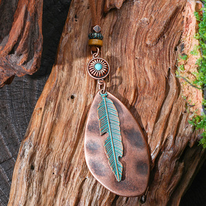 Ensemble de bijoux bohèmes en plumes, collier et boucles d'oreilles en cuivre et turquoise, mode féminine pour les fêtes - Product Image 2