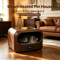 Maison intelligente pour animaux de compagnie avec circulation d'eau, refroidissement et chauffage, panneau tactile LED, grain de noyer, lit pour chien et chat