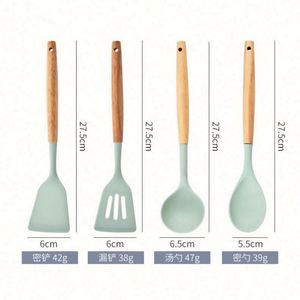 Raybin - Juego de 12 utensilios de cocina al por mayor con soporte, espátulas de silicona antiadherentes y utensilios de repostería con mango de madera - Product Image 3