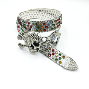 Thắt lưng khóa đầu lâu đính đá PU thời trang kiểu cao bồi miền Tây dành cho cả nam và nữ - Product Image 1