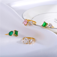 Bague en Acier Inoxydable Ajustable avec Logo Personnalisé, Plaqué Or 18K PVD, Grand Zircon Cubique Transparent, Bijou Tendance
