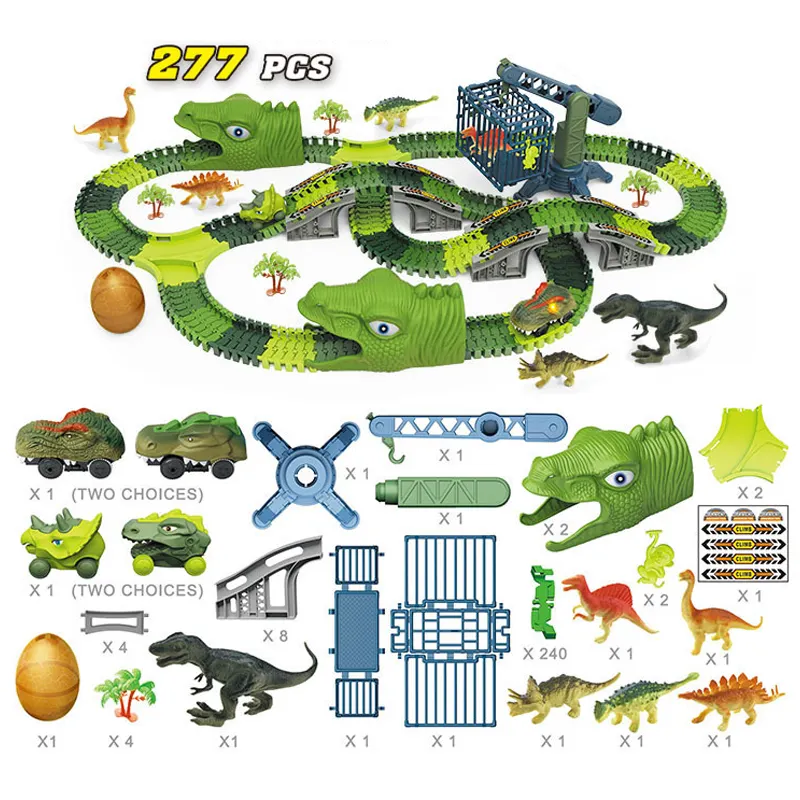 Assembly Dinosaur Electric Race Tracks Slot Car Railway Flexible Track Slot Toys Kids Plastic Tracks Train Set