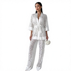 Conjunto de Pantalones y Top de Encaje con Parches para Mujer, Informal, de Invierno y Verano, Dos Piezas, Pijamas al por Mayor, Tejido de Primavera y Otoño, 100% Poliéster - Product Image 2