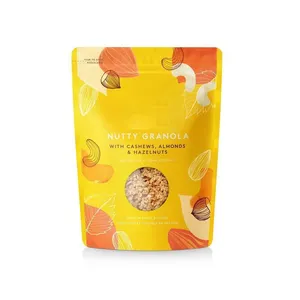 Superficie lucida stampata personalizzata Stand Up cerniera richiudibile a prova di umidità Fruit Shake cereali per la colazione sacchetti di farina d'avena