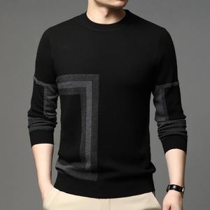 Pull en maille à col rond pour homme, style décontracté, manches longues, motif géométrique, simple, respirant, pour l'automne - Product Image 1